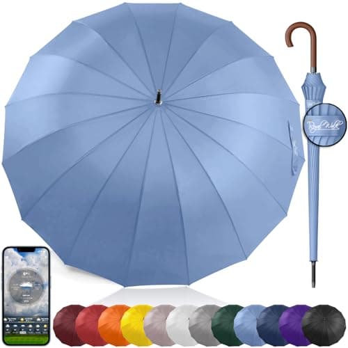 Image of Royal Walk Windproof Umbrella Black Large 54 Inch Automatic Open for 2 Persons Stormproof for Men Women Classic Wooden Handle Lightweight Waterproof Durable Strong 16 Ribs Travel Golf 120cm Slate Blue