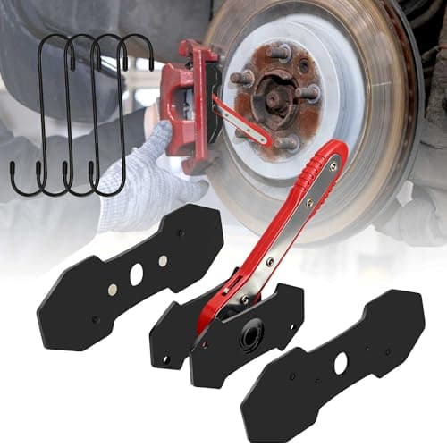 Image of rloao Brake Caliper Press Tool, 360° Swing Ratchet Brake Caliper Piston Tool with 2 pcs Steel Plates and 4 Hooks, Car Ratcheting Piston Spreader Press Tools for Car Brake Repair Maintenance