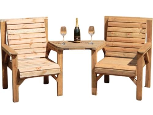 Image of Garden Furniture Wooden Twin Chairs with Detachable Table – Outdoor Patio Furniture Set, Solid Wood, Fully Assembled, Durable Wooden Furniture for Garden & Decking