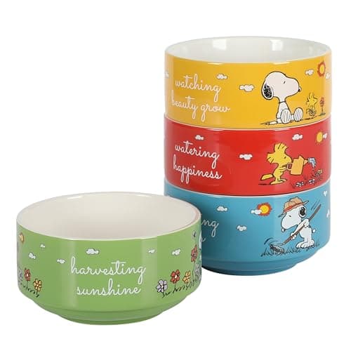 Image of Peanuts Snoopy 4 Pack Stackable 5.5" Decorated Stoneware Bowl Set