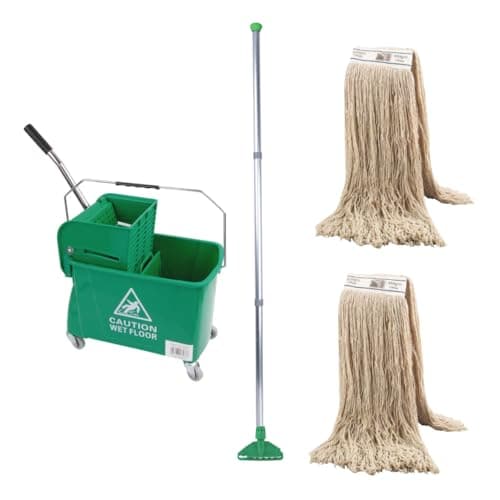 Image of 20L Industrial Mop and Bucket Set Commercial Kentucky Wringer Heavy Duty Cleaning For Schools Restaurants Shops Offices (Yellow Mop Set) (Kentucky Green Bucket Set)