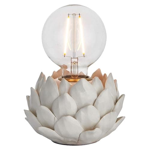 Image of National Lighting Artichoke 10W LED E27 Table Lamp - Ceramic Table Light with Petal Base and Oatmeal Crackle Glaze - Stylish Ceramic Table Lamp for Bedroom & Living Room Home Décor
