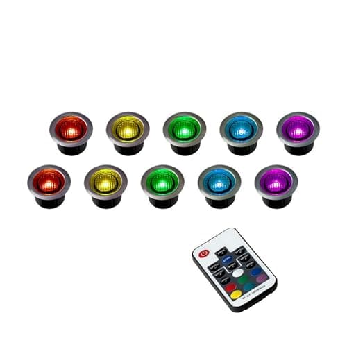 Image of MiniSun | 40mm Colour Changing LED Round Decking/Kitchen Plinth Lights Kit | Decking & Patio Lighting, Home Décor & Improvement Essential | Pack of 10 | Includes Remote Control