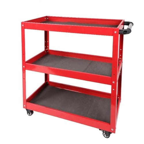 Image of Heavy-Duty Tool Cart - 3-Tier Rolling Utility Caddy for Workshop and Storage Use, Mobile with Wheels