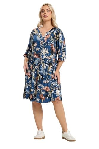 Image of Yours Curve Floral Wrap Dress - Women's - Plus Size Curve Blue