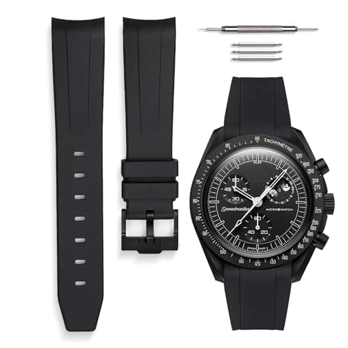 Image of HORACE Universal 20mm Liquid Silicone Watch Strap – Compatible with Omega x Swatch MoonSwatch – Installation Kit Included (Black – Black)