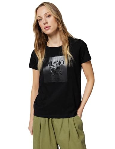 Image of Armani Exchange Women's Short-Sleeved Front Print Boyfriend Fit T-Shirt, Black, XXL