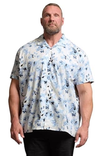 Image of BadRhino Big & Tall Flower Print Peached Revere Collar Shirt - Men's - Plus Size Curve White