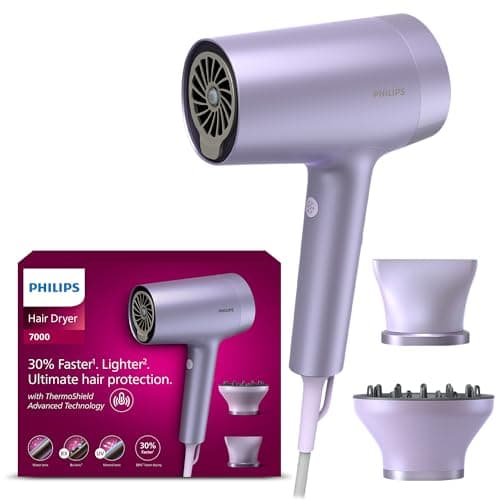Image of Philips Hair Dryer 7000 Series, ThermoShield Advanced Technology, Mineral and Water Ionic, with Nozzle and Hair Diffuser, 1800W, Model BHD720/13