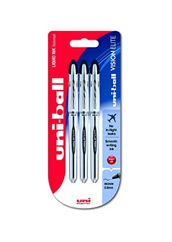 Image of Uni-ball 153486350 UB-200 Vision Elite Medium Rollerball Pens, 0.8mm Ball, Black Gel, 3 Pack