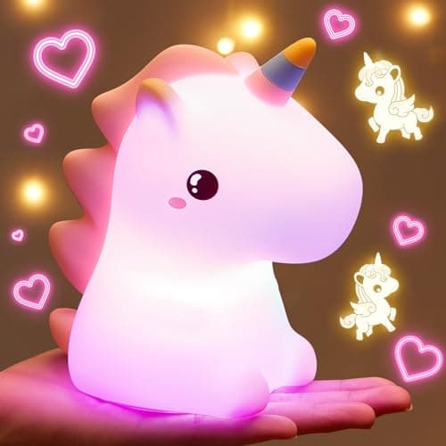 Image of One Fire Unicorn Night Light for Kids,16 Colors, Silicone Baby Night Light, Dimmable Toddler, Rechargeable Light for Kids, Protable Light for Kids Room Gifts for Girls