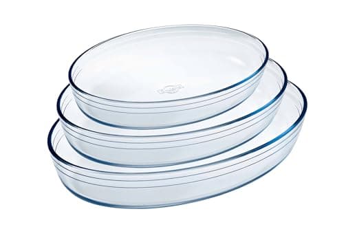 Image of Ôcuisine® Rectangular Glass Baking & Roasting Dishes | Extreme Resistance | Oven Safe - Freezer Safe - Microwave Safe | Borosilicate Glass | Made in France (Set of 3 Oval Roasters (2, 3, 4LT))