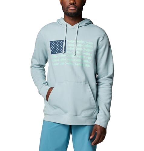 Image of Columbia Men's PFG Fish Flag II Hoodie, Crushed Blue/Mint Cay Inshore Slam, X-Large