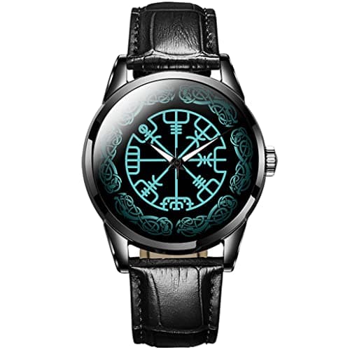 Image of YABEME Viking Men'S Watch, Norse Mythology Vintage Vegvisir Celtic Knot Casual Leather Watch, Fashion Couple Gift
