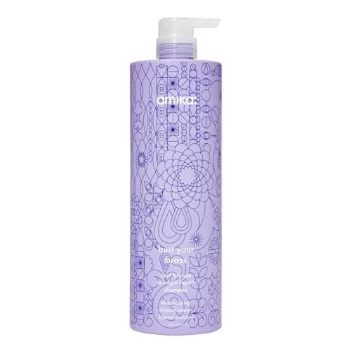 Image of amika bust your brass strength repair cool blonde shampoo - purple shampoo + toner for blonde hair + brassy tones - formulated with strengthening + hydrating bond fortifying technology (1000 ml)
