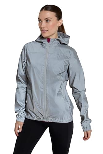 Image of Mountain Warehouse Dashing Womens Reflective Jacket - Water Resistant, Multiple Pockets, Underarm Vents, 360 Cycling Jacket – Spring Summer, Walking & Running Silver Women's Size 10