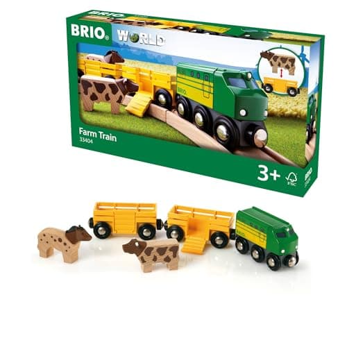 Image of BRIO World Farm Engine Train Toy for Kids Age 3 Years Up - Wooden Railway Add On Accessories