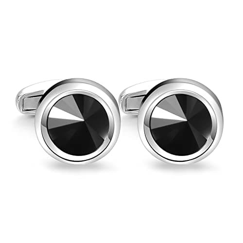 Image of MERIT OCEAN Mens Elegant Style Cuff Link Super Shiny Crystal Circular Cufflinks with Gift Box (Black)