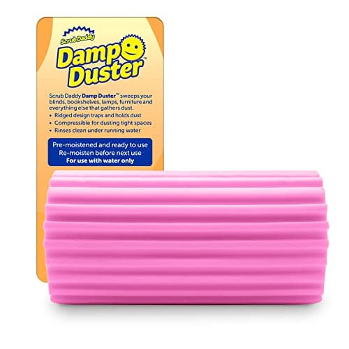Image of Scrub Daddy Damp Duster, Multipurpose Dusters for Cleaning - Wooden & Venetian Blind Cleaner Tool, Ridged Wet Dust Sponge for Skirting Board, Radiator, Blinds & Mirrors, Home Cleaning Products, Pink