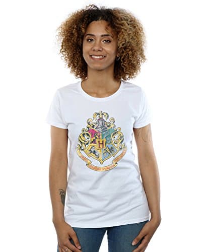 Image of Harry Potter Women's Hogwarts Badge Wands Boyfriend Fit T-Shirt XXX-Large White