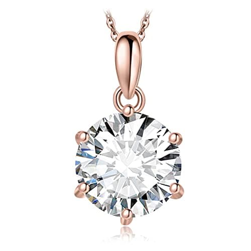 Image of JewelryPalace Round 3ct Cubic Zirconia Solitaire Pendant Necklace for Women, 925 Sterling Silver 14k Rose Gold Plated Necklaces for Her, Classic Simulated Diamond Jewellery Set, 18 Inches chain
