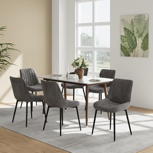 Image of COLAMY Velvet Dining Chairs Set of 6, Velvet Chairs for Dining Room with Metal Legs and Thick Seat Cushion, Upholstered Kitchen Chair with Anti-Slip Pads, Grey