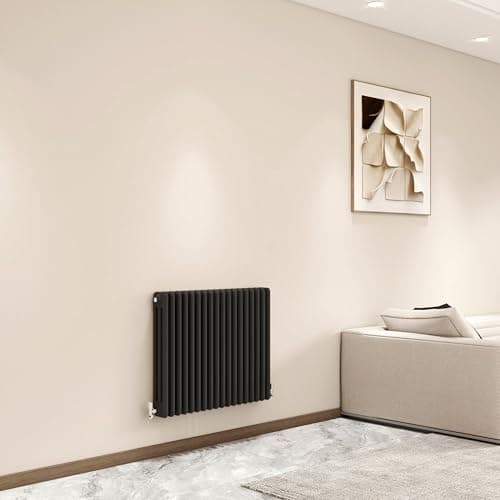 Image of Horizontal 3 Column Cast Iron Radiator, 600x830mm Anthracite Designer Bathroom Rads,Wall Mounted Column Radiator for Bedroom/Office, Traditional Central Heating Heater Grey Radiator, Hall Radiator