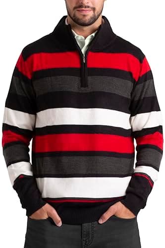 Image of westAce Unisex Adults Christmas Red White Striped Knitted Jumper - Xmas Elf Party Fancy Dress Sweater Top Plus Size S-XXL (UK, Alpha, M, Regular, Regular, Black-Red-White-Striped)
