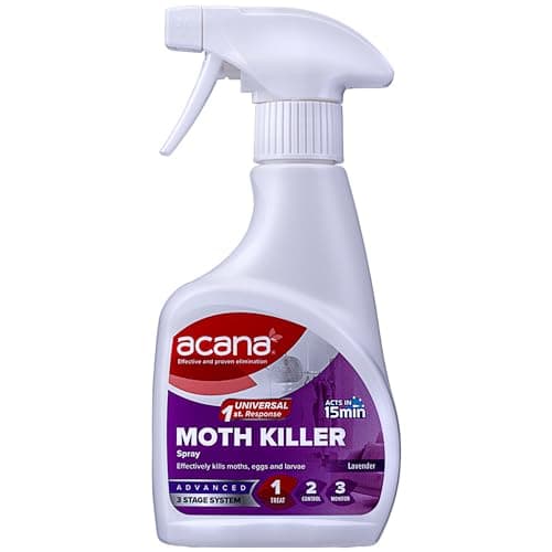 Image of Acana Moth Killer & Freshener, Lavender, 275ml - Spray Formula, Kills Moths, Eggs & Larvae - Licensed Insecticide - Non-staining - for Carpets, Curtains & Cushions