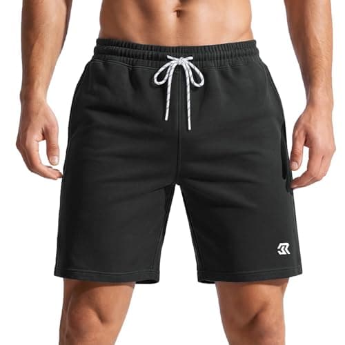 Image of Men's Casual Sports Shorts, Elasticated Waist Drawstring Jogger Shorts with Pockets, Everyday Gym Training Lounge Shorts Black 2XL