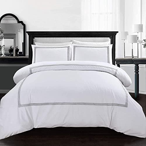 Image of AR Ware King Size Duvet Cover Set - Soft Luxury Bratta Stitch Microfiber Embroidered Duvet Sets with 2 Pillowcases - Non Iron Bedding Hotel Quality Quilt Cover (White)