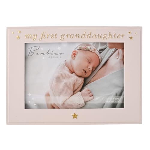 Image of Bambino by Juliana Pink Rectangular Horizontal Picture Photo Frame 6" x 4" - 'My First Granddaughter'. Gift and Display Frame Celebrating New Born Babies, Christening & Baby Shower.