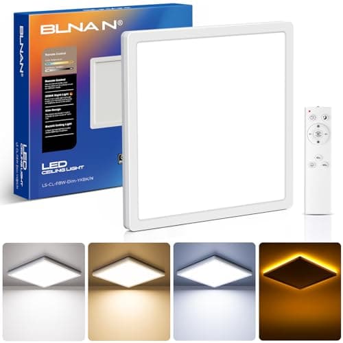 Image of BLNAN LED Ceiling Light Dimmable, 18W 1800LM Light Fittings Ceilings with Remote Control, 4W Warm Night Light, 3000K-6500K Ceiling Lights for Bedroom Kitchen Balcony Basement Office, Square White 22CM