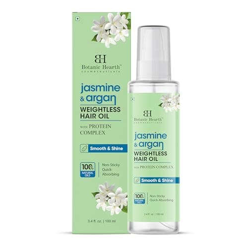 Image of Botanic Hearth Argan & Jasmine Hair Oil for Frizz Control & Weightless Shine - Lightweight, Non-Greasy Hair Serum for Dry, Frizzy, Fine Hair - Smooths Flyaways & Adds Gloss - 3.4 fl oz (100 ml)