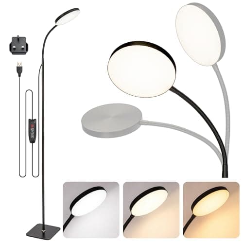 Image of BLUE BAZAAR LED Floor Lamp 10W Energy Saving Standing Lamp with 3 Color Temperatures & 5 Brightness Levels, LED Floor Lamp for Reading Adjustable Light for Living Room, Bedroom, Office (Black)