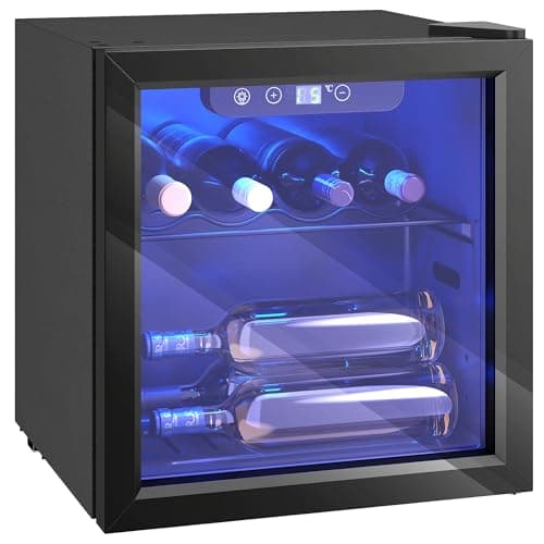 Image of HOMCOM 12 Bottle Wine Cooler, 36 Litre Capacity, 4-16°C Under Counter Drinks Beer Wine Fridge with Glass Door, LED Light, Button Control, Black