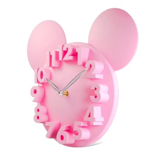 Image of Lafocuse 3D Cute Pink Wall Clock for Kids Room Girls,Modern Design Decorative Cartoon Clock for Bedroom Nursery Classroom,Height:12 Inch