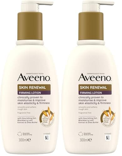 Image of Aveeno Skin Renewal Firming Lotion (1x 300ml), Firming Body Lotion with Nourishing Prebiotic Oat, Shea Butter, 4% Naturally-Derived PHA and Blackberry Leaf Extract (Pack of 2)