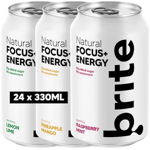 Image of Brite Natural Focus. Energy Drink & Coffee Alternative for Productivity. Plant Based, Backed by Neuroscience. Low Calorie, Vegan, Gluten Free. Mix 24 x 330ml.