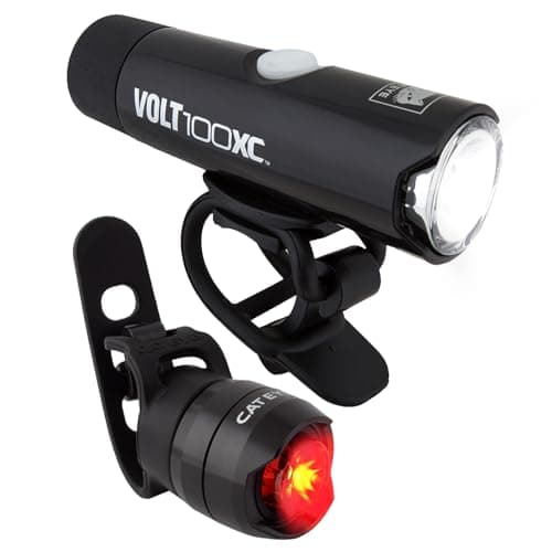 Image of CATEYE VOLT100XC & ORB Bike Light Set – USB Rechargeable Front & Rear LED Light with Aluminum Body, 5 Light Modes, Universal Handlebar Mount, Fits Road, Urban, Cruiser & Kids Bikes