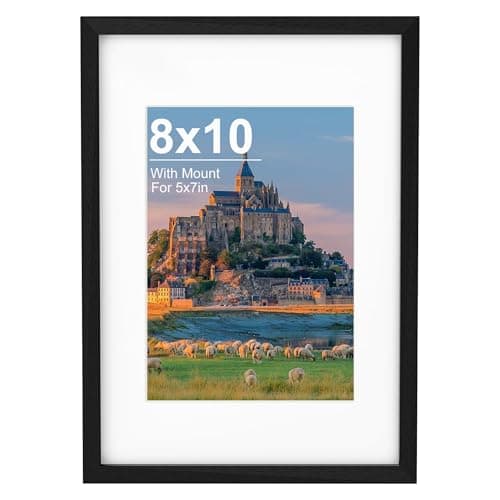 Image of 8x10 Picture Frame, Black Wooden 8x10 Photo Frame 20.32x25.4 cm with 5x7 inches Mount, Poster Frame for Certificates and Artwork, Wall Mount Horizontal or Vertical