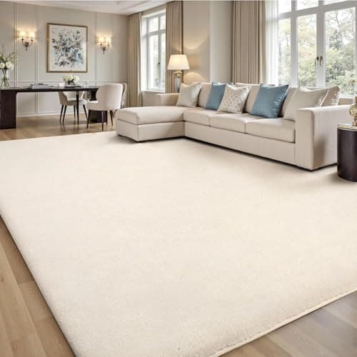 Image of Treeboy Carpet Rugs Living Room Large 200x300, MilkyWhite Rug for Bedroom Washable Area Rugs Anti Slip Fluffy Rug Shaggy Cream Carpets Extra Large Rugs for Living Room Kids Room