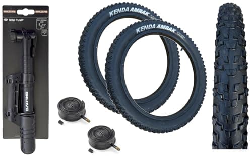 Image of Kenda AMRAK 29 x 2.40 BLACK Chunky Mountain Bike TYRES & Schrader Valve Inner Tubes & Baldy's Mini Pump K-1247 (PACK OF 2)