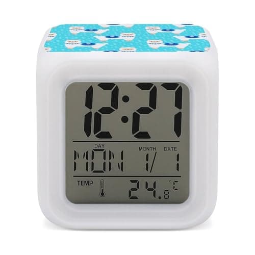 Image of Kids Alarm Clock,Cute Alpacas Blue Pattern7 Color Night Light Digital Alarm Clock Wake Up Clock for Bedroom,Office and Home Decor