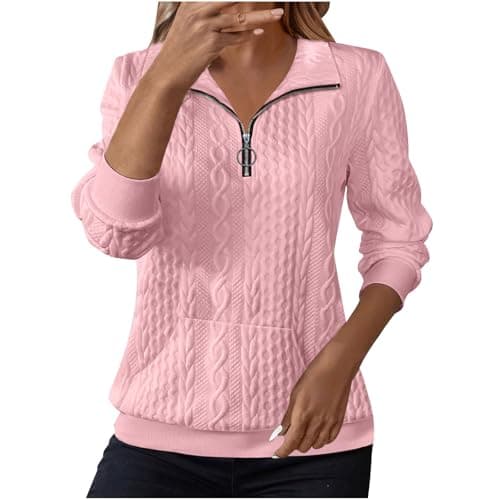 Image of Sweatshirts for Women Cable Knit Jumpers Lapel Half Zip Pullover Ladies Thermal Sweatshirt Long Sleeve Tops Winter Autumn Sweaters Warm Tunics for Office Work Daily Going Out Wear