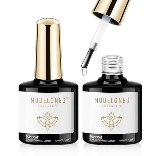 Image of Modelones Gel Top Coat, 2Pcs 10ml Clear Glossy Finish No Wipe Top Coat, Long Lasting for Gel Nail Polish & Acrylic Nails, Soak Off Nail Art Home and Professional Manicure