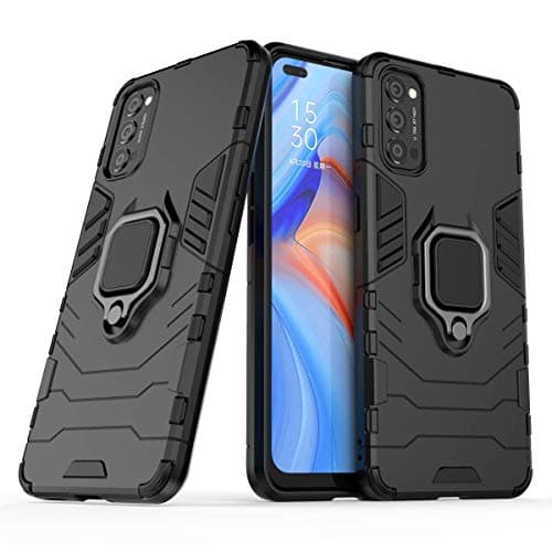 Image of MRSTER Case for Oppo Reno4 5G, Double Layer Reinforced Defense Shockproof Armour Bumper Cover with 360 Rotation Ring Stand for Oppo Reno 4 5G, HB Black