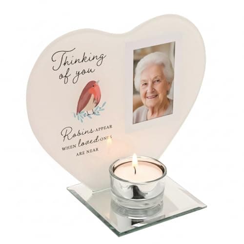 Image of Thinking of You in Loving Memory Heart Shaped Tea Light Candle Holder, Personalised Memorial Keepsake, Mirrored Base