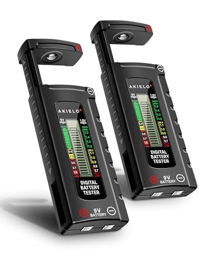 Image of AKIELO+ Digital Battery Tester (2 Pack) – Easy Read LCD Display – No Battery Required – Universal Household Battery Checker for Size AA AAA C D 9V 1.5 Cell (Batteries Not Included)
