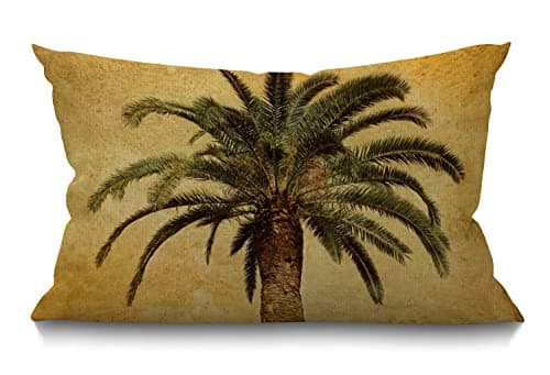 Image of BGBDEIA Palm Tree Cushion Cover Hawaiian Tropical Palms Leaf Vintage Green Yellow Waist Lumbar Cotton Linen Throw Pillow case Pillow Cover for Sofa Home Decorative Oblong 12x20 Inches 30 x 50 cm